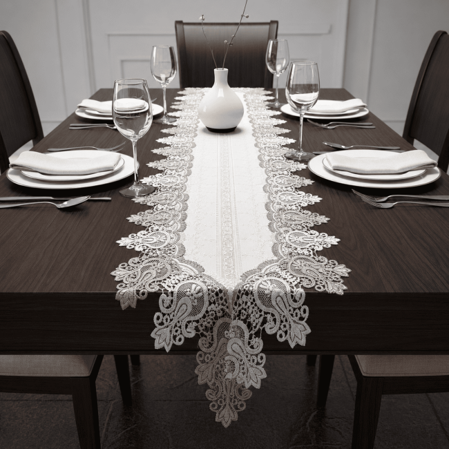 Caminho de Mesa Filigrana Floral 1,50m x 40cm 01 Peça - Semente Cáqui