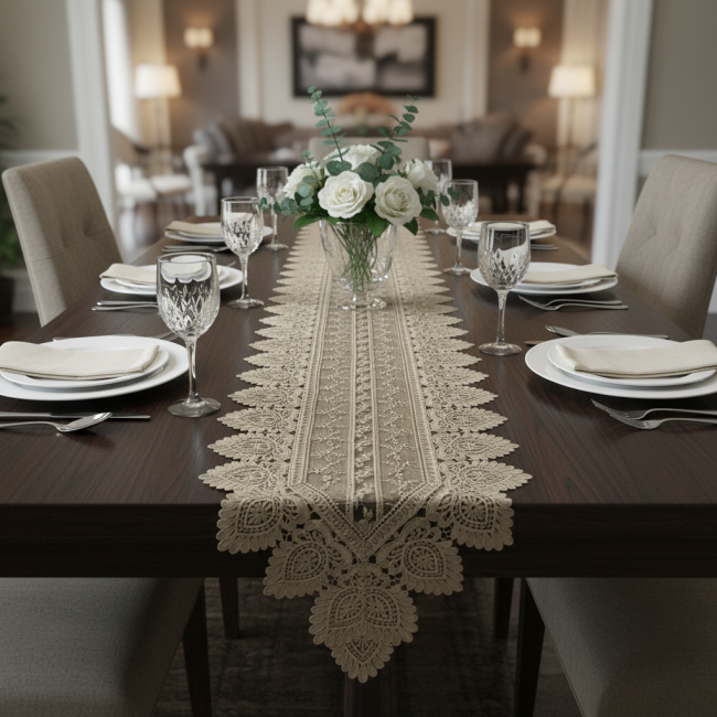 Caminho de Mesa Filigrana Floral 1,80m x 40cm 01 Peça - Folhas Cobre