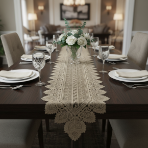 Caminho de Mesa Filigrana Floral 1,80m x 40cm 01 Peça - Folhas Cobre