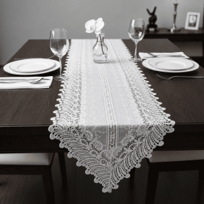 Caminho de Mesa Filigrana Floral 1,80m x 40cm 01 Peça - Leque Branco