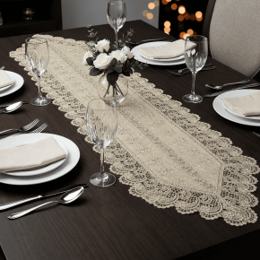 Caminho de Mesa Filigrana Floral 1,80m x 40cm 01 Peça - Ondas Ouro