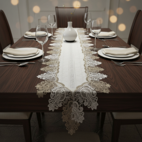 Caminho de Mesa Filigrana Floral 1,80m x 40cm 01 Peça - Semente Cáqui