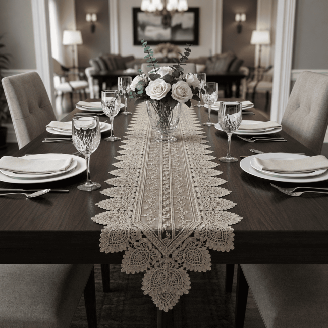 Caminho de Mesa Filigrana Floral 2,20m x 40cm 01 Peça - Folhas Cobre