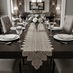 Caminho de Mesa Filigrana Floral 2,20m x 40cm 01 Peça - Folhas Cobre