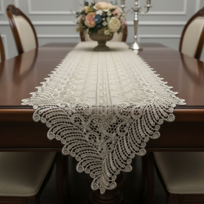 Caminho de Mesa Filigrana Floral 2,20m x 40cm 01 Peça - Leque Dourado