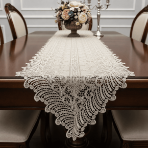 Caminho de Mesa Filigrana Floral 2,20m x 40cm 01 Peça - Leque Dourado