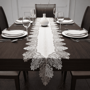 Caminho de Mesa Filigrana Floral 2,20m x 40cm 01 Peça - Semente Cáqui