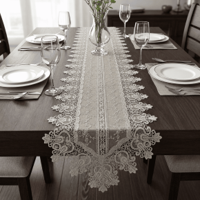 Caminho de Mesa Filigrana Floral 2,20m x 40cm 01 Peça - Semente Dourado