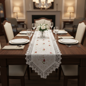 Caminho de Mesa Linho Roseto 40cm x 180cm 01 Peça - Botões com Branco