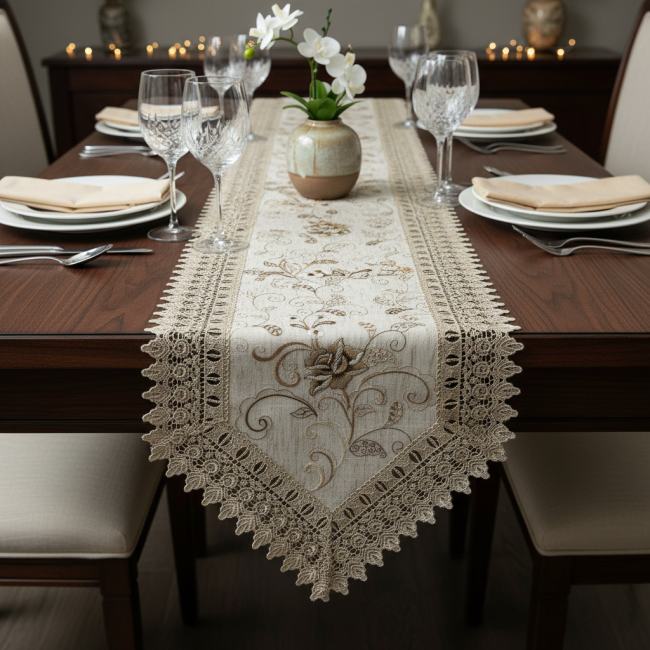 Caminho de Mesa Linho Roseto 40cm x 180cm 01 Peça - Rosa Dourada