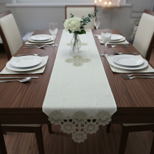 Caminho de Mesa Lume Linho 1,50m x 40cm 01 Peça - Orla Dourado