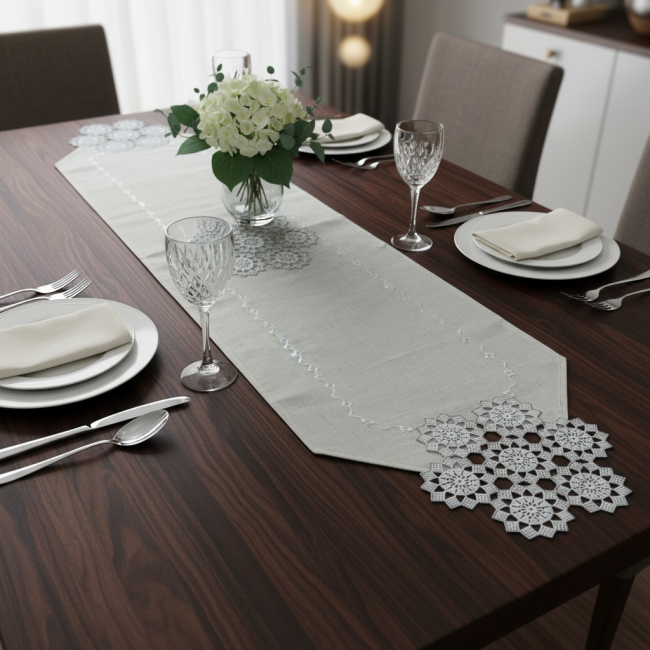 Caminho de Mesa Lume Linho 1,80m x 40cm 01 Peça - Flocos Prismal