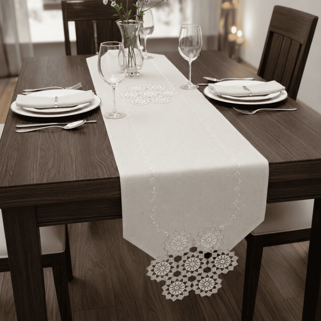 Caminho de Mesa Lume Linho 1,80m x 40cm 01 Peça - Flocos Prismal
