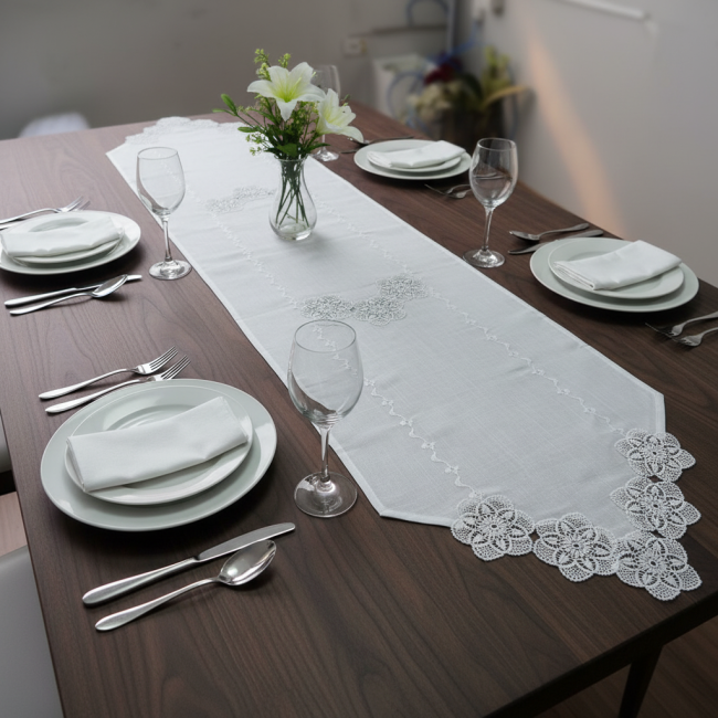 Caminho de Mesa Lume Linho 1,80m x 40cm 01 Peça - Roseta Guipir