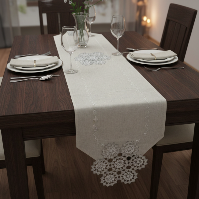 Caminho de Mesa Lume Linho 2,20m x 40cm 01 Peça - Flocos Prismal