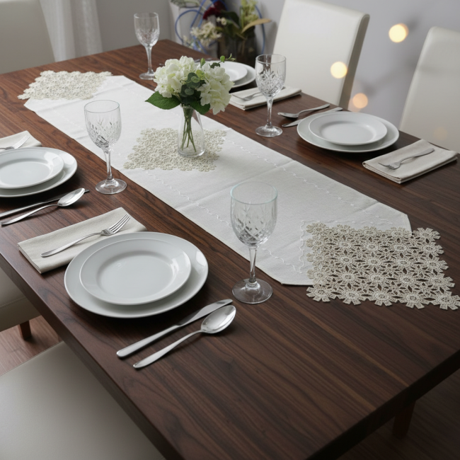 Caminho de Mesa Lume Linho 2,20m x 40cm 01 Peça - Mosaico Dourado