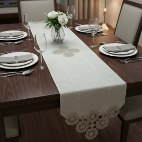 Caminho de Mesa Lume Linho 2,20m x 40cm 01 Peça - Orla Dourado