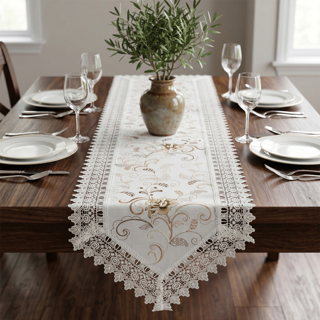 Caminho de Mesa Roseto 40cm x 220cm 01 Peça - Rosa Dourada com Branco