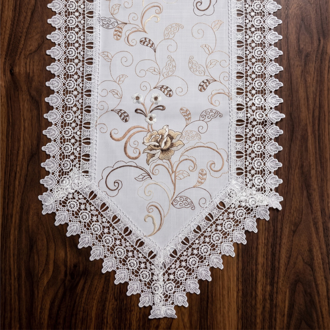 Caminho de Mesa Roseto 40cm x 220cm 01 Peça - Rosa Dourada com Branco
