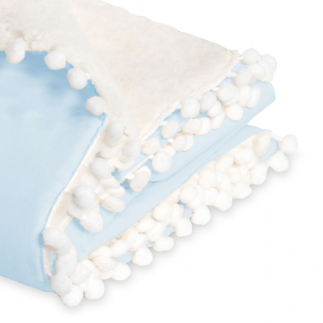 Cobertor Manta Bebê Hipoalergênico Dupla Face Sherpa com Pompom - Azul