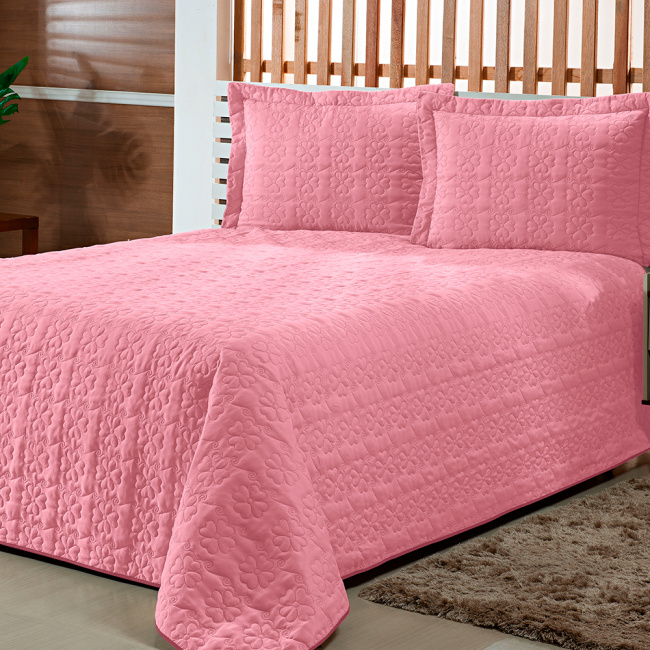 Cobre Leito Casal Austria Com Matelado Flores 2,00m x 2,40m 03 Peças - Rosa