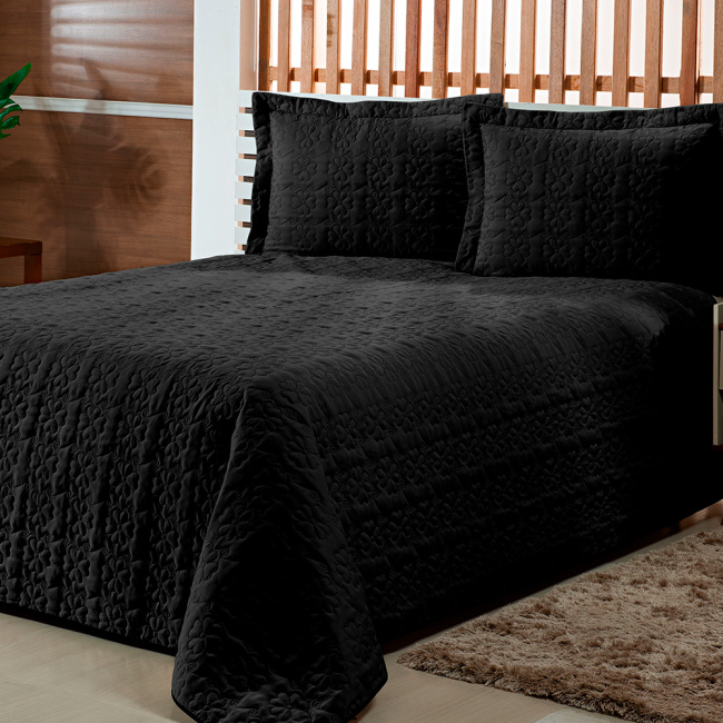 Cobre Leito Casal Austria Com Matelado Flores 2,40m x 2,00m 03 Peças - Preto