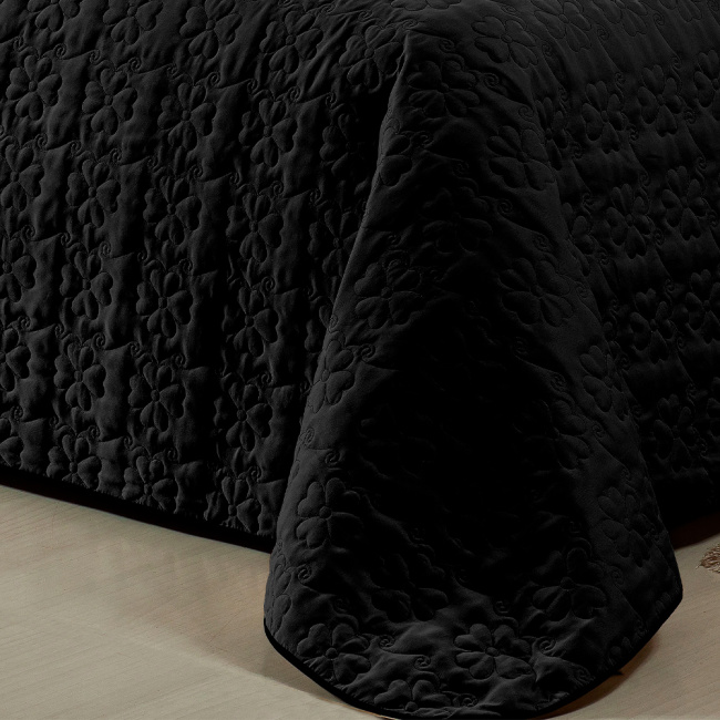 Cobre Leito Casal Austria Com Matelado Flores 2,40m x 2,00m 03 Peças - Preto