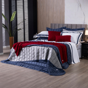 Cobre Leito Casal King Colcha Maelis 100% Fibra de Bambu Dupla Face 2,80m x 2,70m 03 Peças - Cinza / Azul