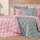 Cobre Leito Casal King Diamante Micropercal 180 Fios 03 Peças - Cinza / Rosê