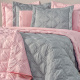 Cobre Leito Casal King Diamante Micropercal 180 Fios 03 Peças - Cinza / Rosê