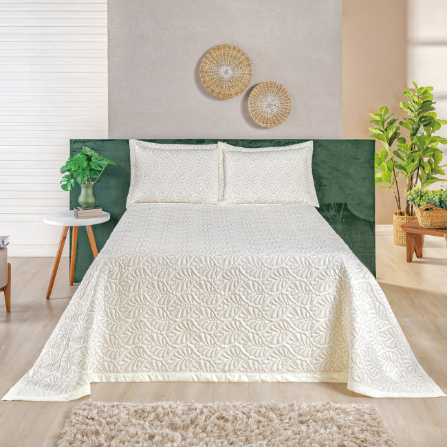 Cobre Leito Casal King Flora 300 Fios 03 Peças - Palha