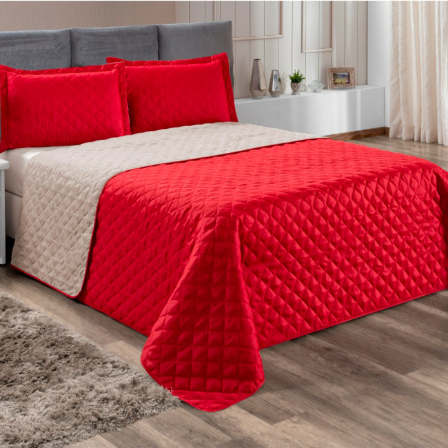 Cobre Leito Casal King Realeza Matelado 03 Peças - Vermelho