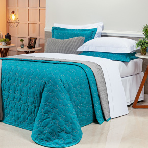 Cobre Leito Queen Bordado Bouti Dupla Face Percal 400 Fios 2,60m x 2,40m 03 Peças - Verde