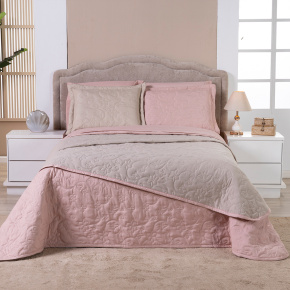 Cobre Leito Casal Suavit Percal Dupla Face 400 Fios Acetinado 03 Peças - Rosê / Bege