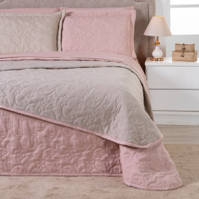 Cobre Leito Casal Suavit Percal Dupla Face 400 Fios Acetinado 03 Peças - Rosê / Bege