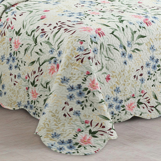 Cobre Leito Colcha Casal Botannia 2,40m x 2,20m 03 Peças - Celeste