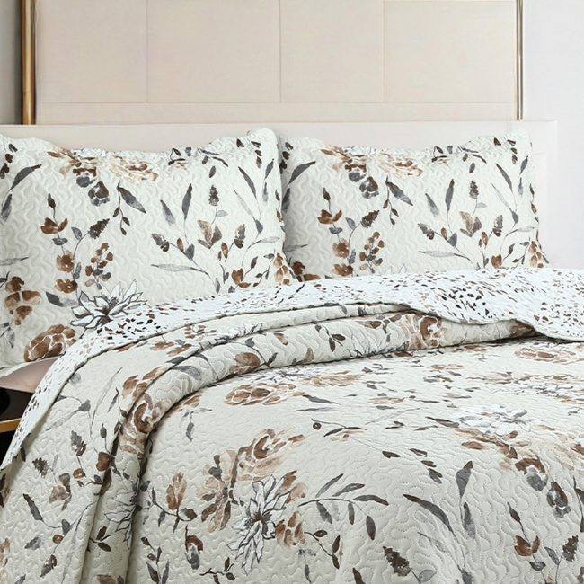 Cobre Leito Colcha King Botannia 2,80m x 2,60m 03 Peças - Ambar