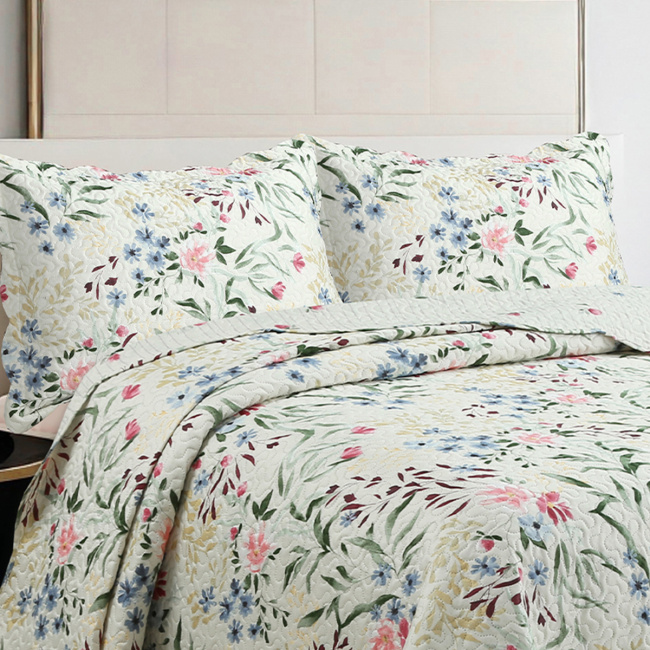 Cobre Leito Colcha King Botannia 2,80m x 2,60m 03 Peças - Celeste