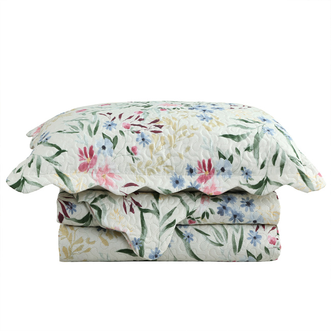 Cobre Leito Colcha King Botannia 2,80m x 2,60m 03 Peças - Celeste