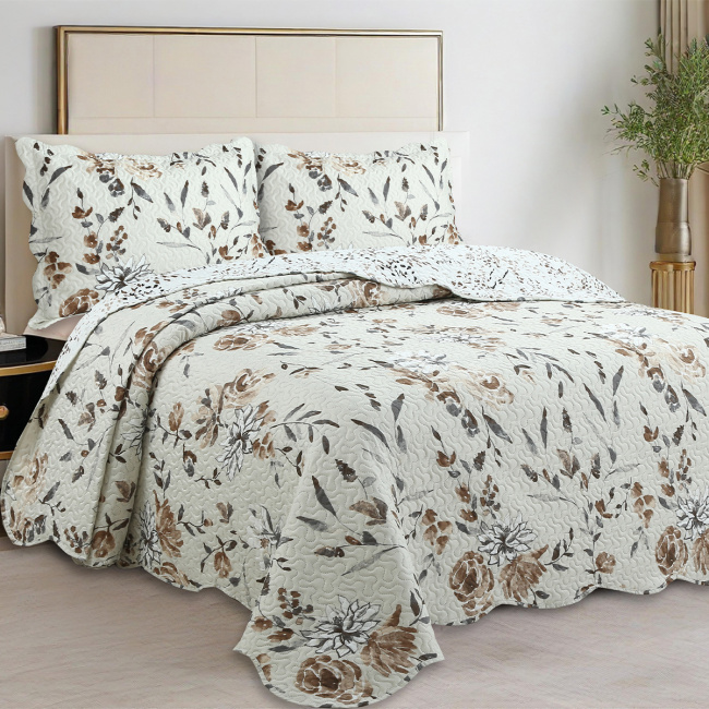 Cobre Leito Colcha Queen Botannia 2,60m x 2,40m 03 Peças - Ambar