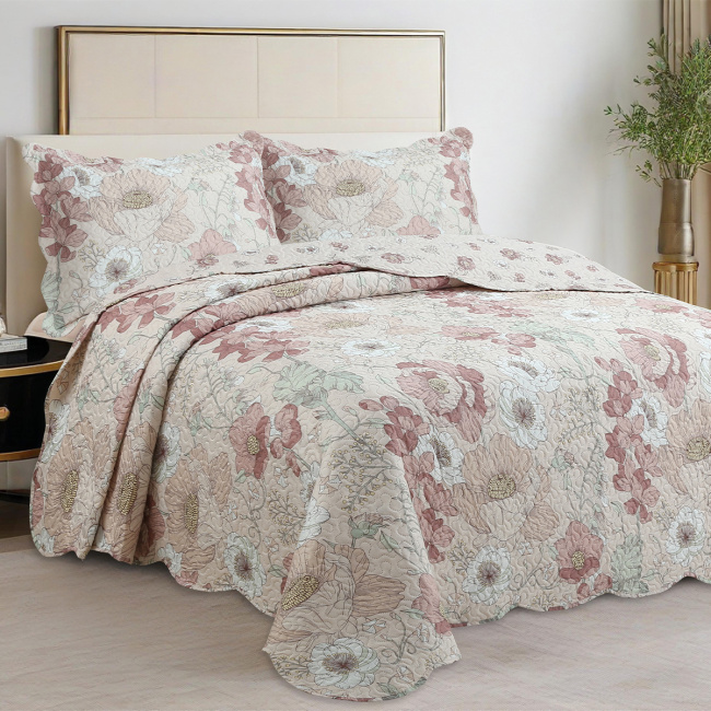 Cobre Leito Colcha Queen Botannia 2,60m x 2,40m 03 Peças - Aurora