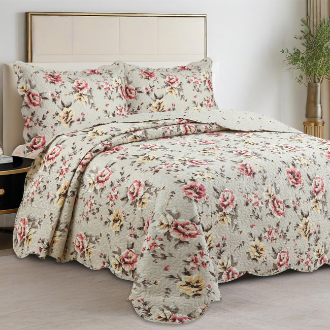 Cobre Leito Colcha Queen Botannia 2,60m x 2,40m 03 Peças - Magnolia