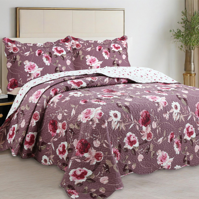 Cobre Leito Colcha Queen Botannia 2,60m x 2,40m 03 Peças - Peônia