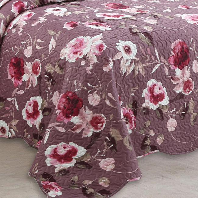 Cobre Leito Colcha Queen Botannia 2,60m x 2,40m 03 Peças - Peônia
