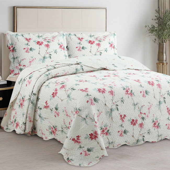 Cobre Leito Colcha Queen Botannia 2,60m x 2,40m 03 Peças - Roseiral