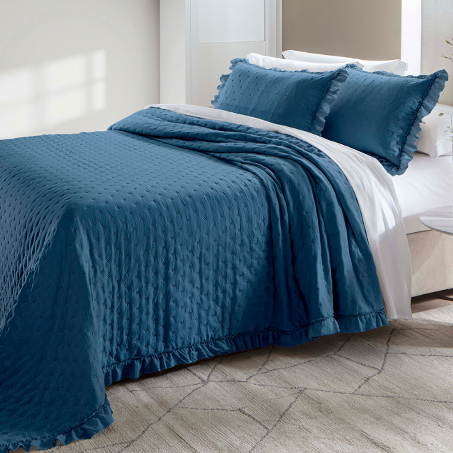 Cobre Leito Colcha Queen Lunelle Tecido 200 Fios Extra Macio Dupla Face 2,60m x 2,40m 03 Peças - Azul