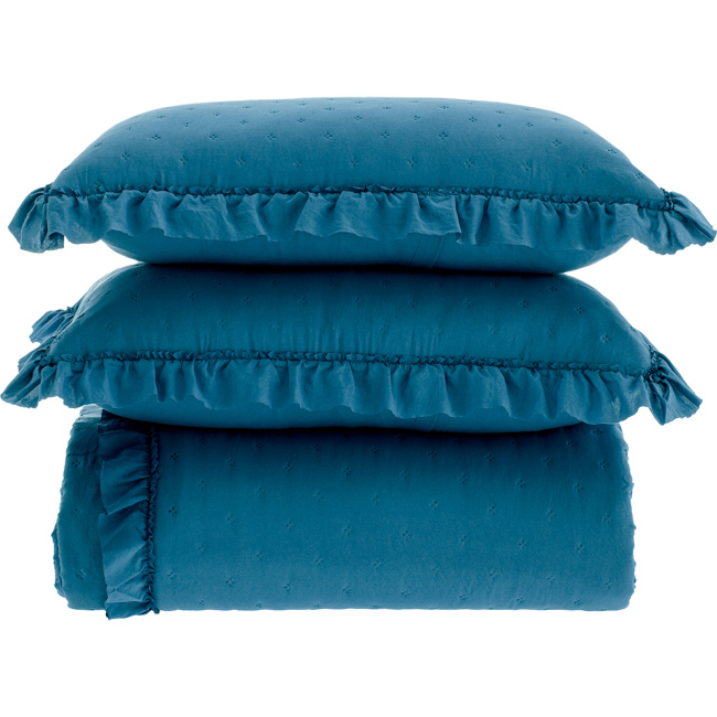 Cobre Leito Colcha Queen Lunelle Tecido 200 Fios Extra Macio Dupla Face 2,60m x 2,40m 03 Peças - Azul