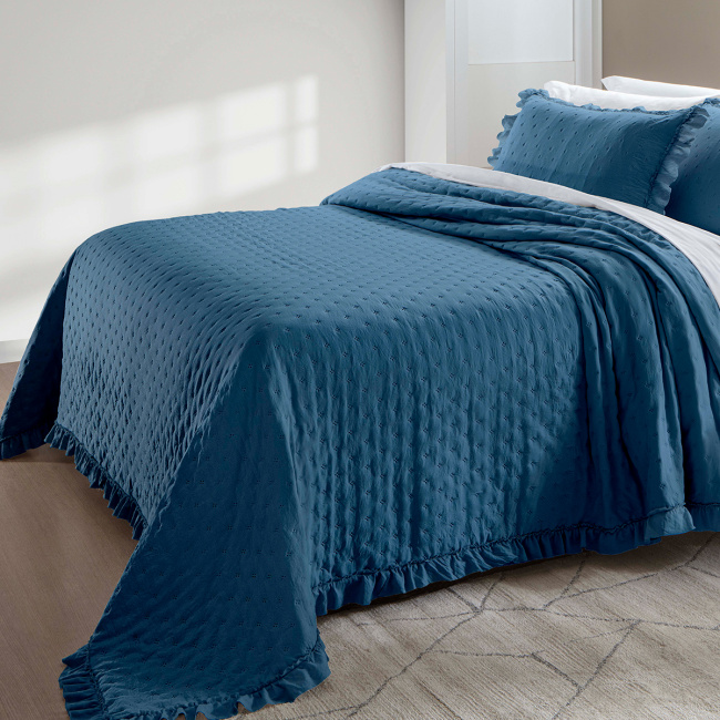 Cobre Leito Colcha Queen Lunelle Tecido 200 Fios Extra Macio Dupla Face 2,60m x 2,40m 03 Peças - Azul