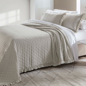 Cobre Leito Colcha Queen Lunelle Tecido 200 Fios Extra Macio Dupla Face 2,60m x 2,40m 03 Peças - Bege