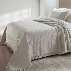 Cobre Leito Colcha Queen Lunelle Tecido 200 Fios Extra Macio Dupla Face 2,60m x 2,40m 03 Peças - Bege